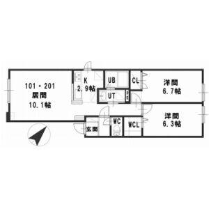 ルミエールピースアベニュー(2LDK/2階)の間取り写真