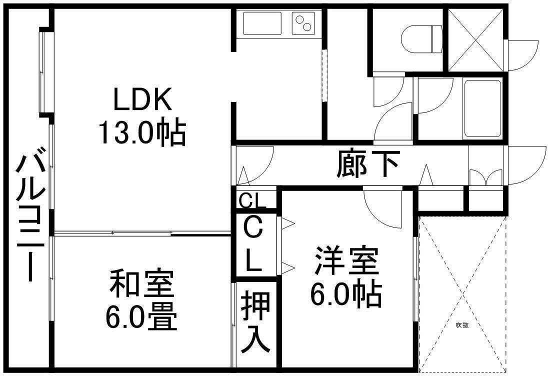 TOAマンション(2LDK/8階)の間取り写真