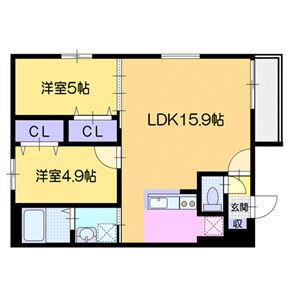 エルプラス中の島(2LDK/4階)の間取り写真