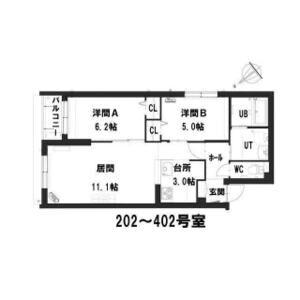 グランメール平和通公園(2LDK/4階)の間取り写真