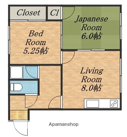 高瀬ハイツ(2DK/1階)の間取り写真