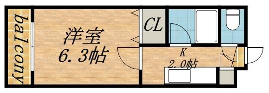 北26条マンション(1K/2階)の間取り写真