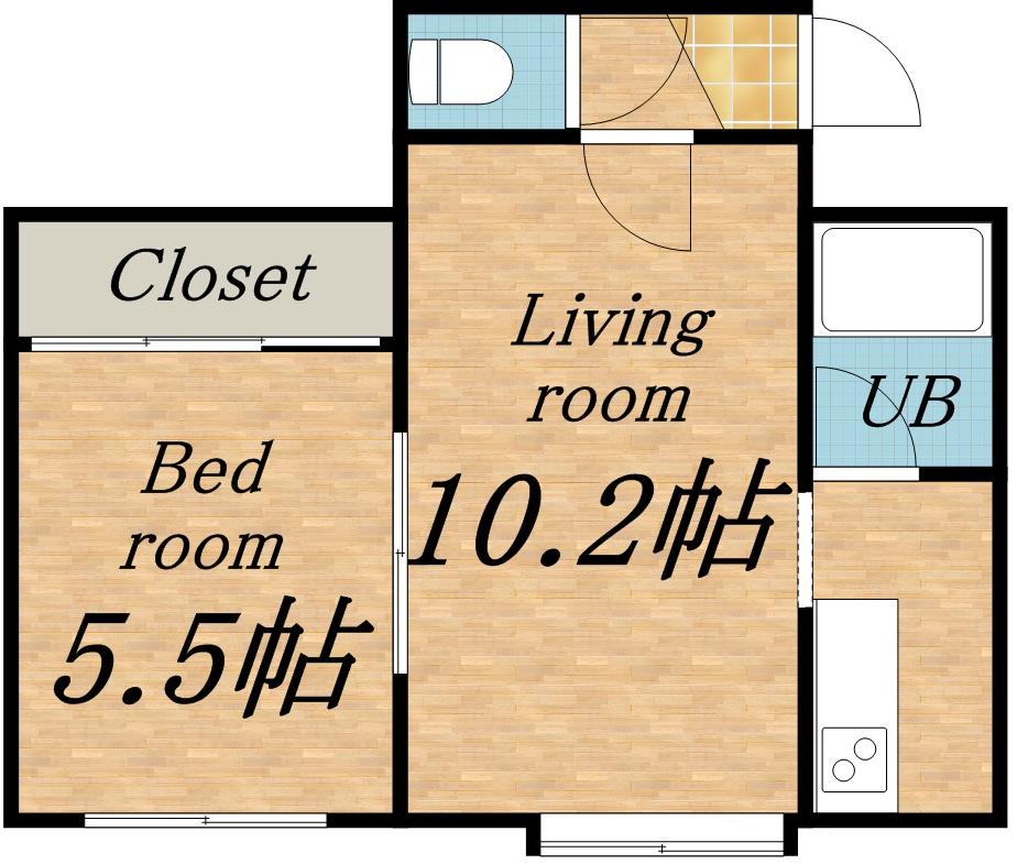 ニューリバー22Ⅱ(1DK/2階)の間取り写真