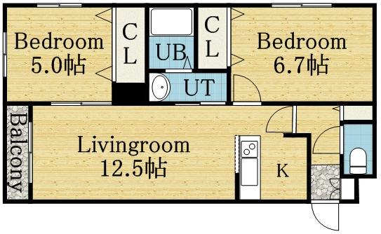 PIU DOLCE新道東(2LDK/2階)の間取り写真