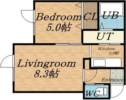 モントレ麻生Ⅰ(1LDK/3階)の間取り写真