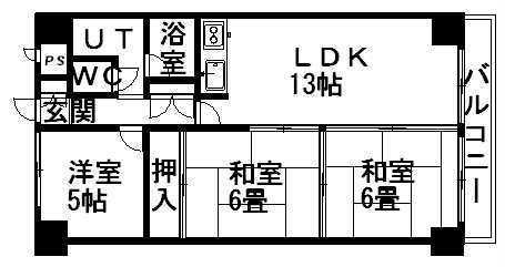 高伸ハイツ(3LDK/4階)の間取り写真
