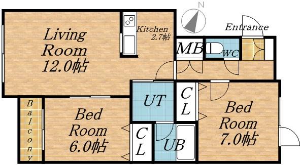 リッチオーク屯田B(2LDK/1階)の間取り写真