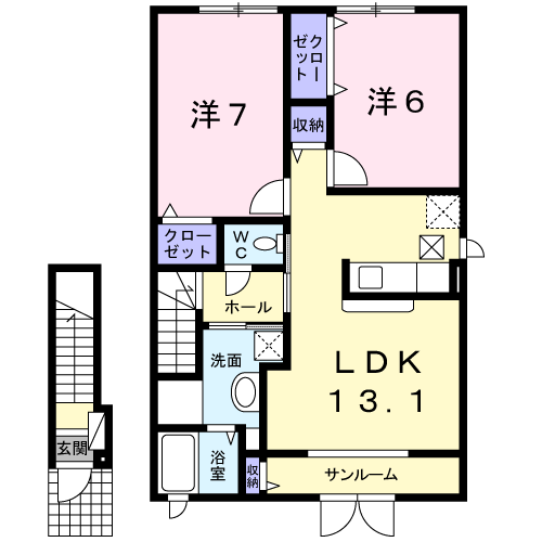 カルム・ガーデン弐番館(2LDK/2階)の間取り写真