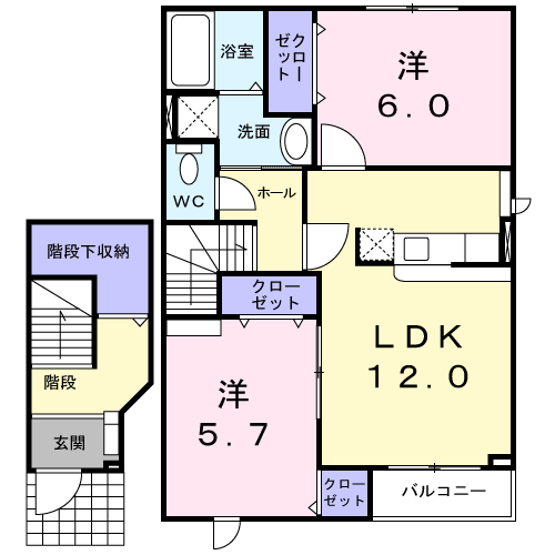 ファーストハーモニー(2LDK/2階)の間取り写真