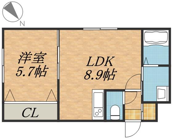 エフビル6(1LDK/2階)の間取り写真