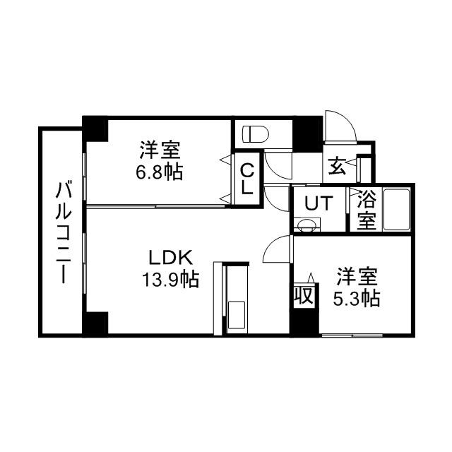 ヴァンクール南円山(2LDK/6階)の間取り写真