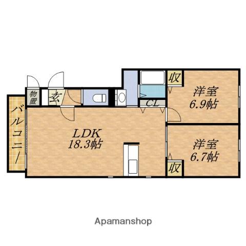 ウィングバレー(2LDK/3階)の間取り写真