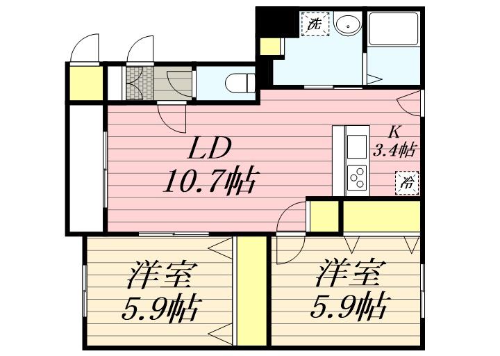 アビタ西町(2LDK/1階)の間取り写真