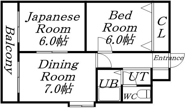 ノースビレッジ本江(2DK/7階)の間取り写真