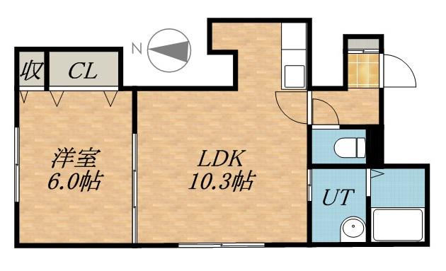 ラフレーズN34 ウエスト(1LDK/2階)の間取り写真
