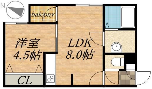 プレジール医大前(1LDK/2階)の間取り写真