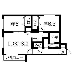 RAINBOW ROAD南円山(2LDK/1階)の間取り写真