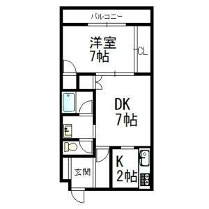 フリューゲル石山(1LDK/2階)の間取り写真