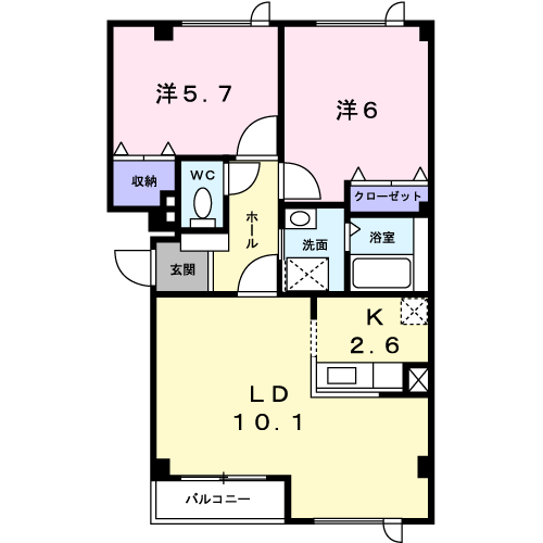 グリーンフィールドⅠ(2LDK/1階)の間取り写真