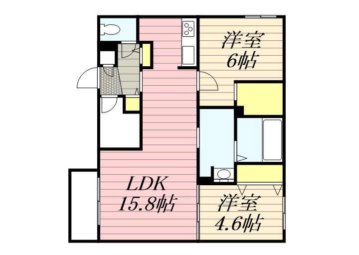 エフュート南円山(2LDK/2階)の間取り写真