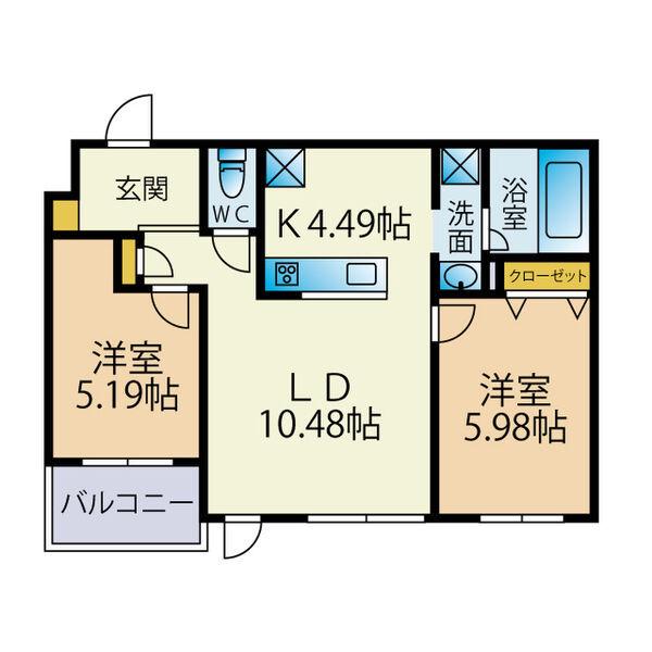 PORTE-BONHEUR(2LDK/4階)の間取り写真