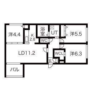ボヌール手稲本町(3LDK/1階)の間取り写真