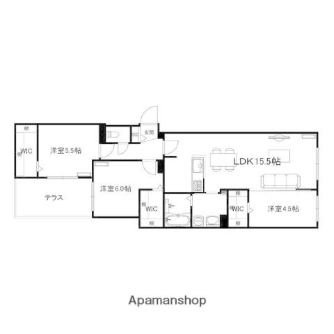 ブランシャール西線11条HD(3LDK/1階)の間取り写真