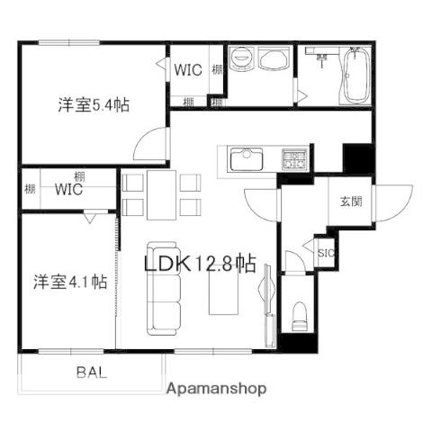 ブランシャール西線11条HD(2LDK/3階)の間取り写真