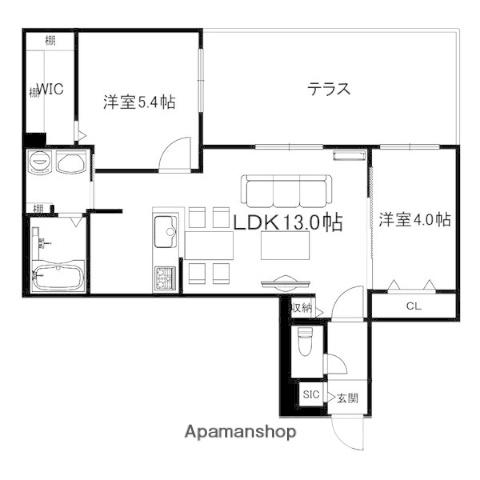 ブランシャール西線11条HD(2LDK/1階)の間取り写真