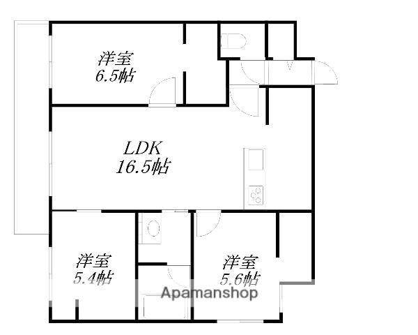 ZABO HILLS 発寒中央(3LDK/3階)の間取り写真