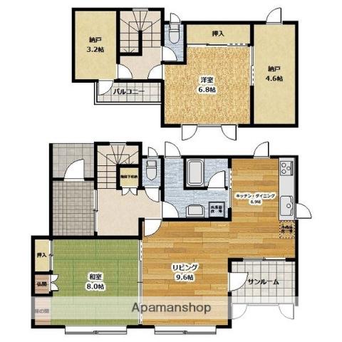 札沼線 篠路駅 徒歩10分 2階建 築39年(2SLDK)の間取り写真
