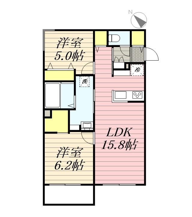 エフュート二十四軒(2LDK/1階)の間取り写真