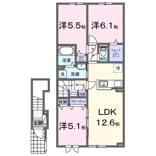 ルタンさくら新琴似(3LDK/2階)の間取り写真