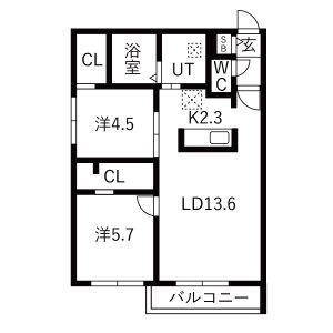 SOLEIL元町(2LDK/4階)の間取り写真