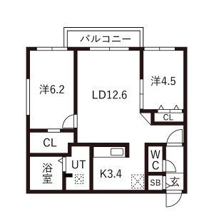 SOLEIL元町(2LDK/2階)の間取り写真