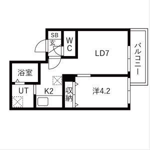 ブリス北円山(1LDK/4階)の間取り写真