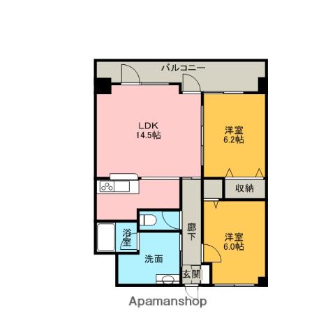 メープル川沿(2LDK/10階)の間取り写真