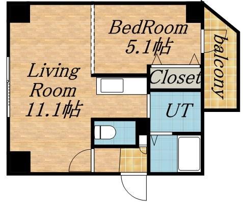 パークヒルズイースト23B(1LDK/9階)の間取り写真