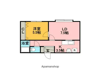 澄川第3銀座パレス(1LDK/2階)の間取り写真