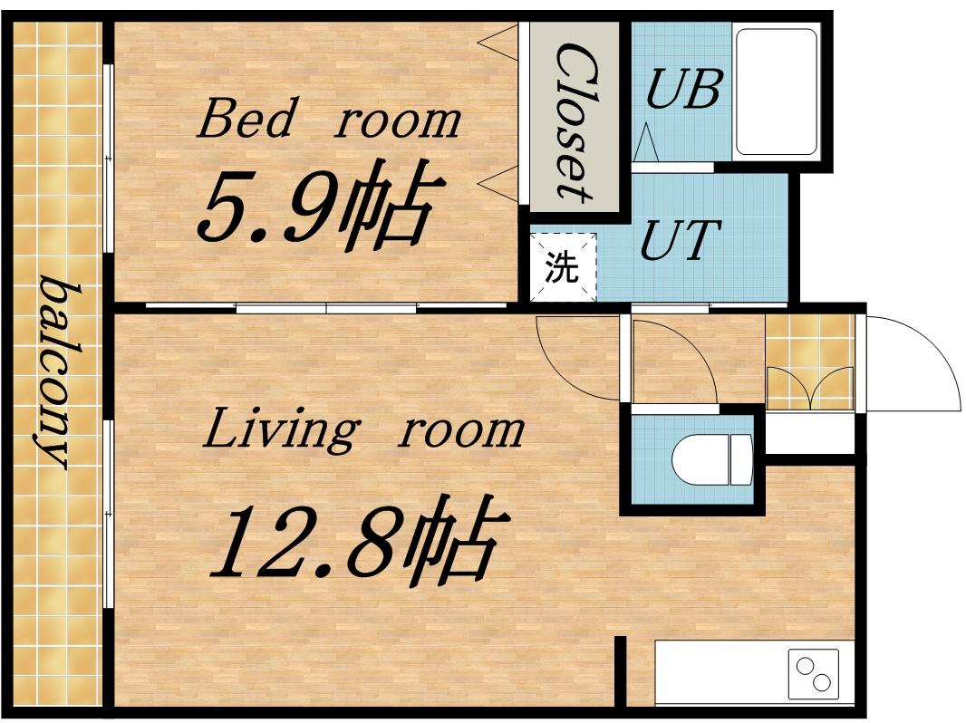 ボランハイツ山の手(1LDK/1階)の間取り写真