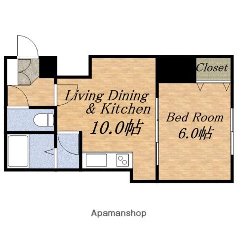 ハシモトロイヤル山の手(1DK/4階)の間取り写真