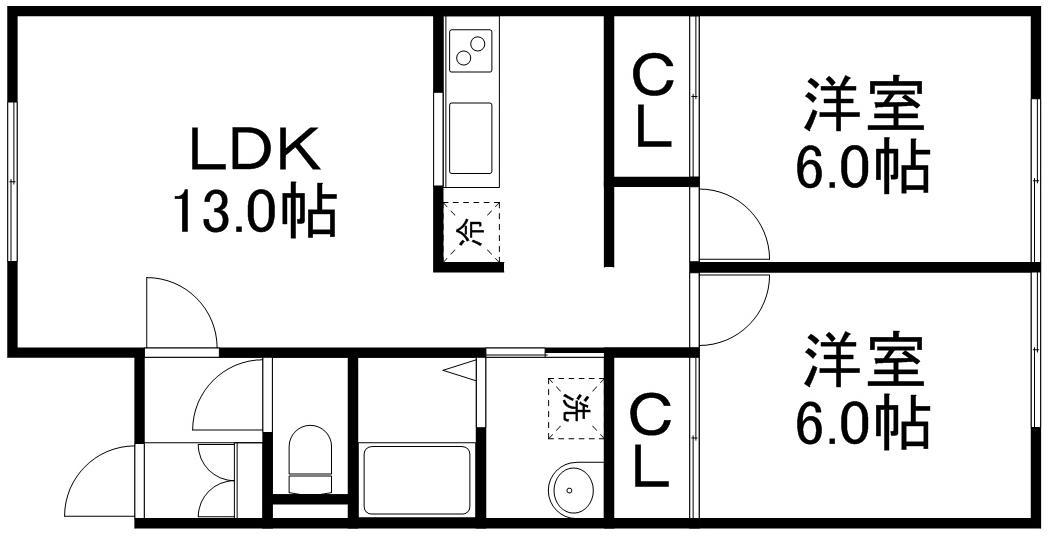 ルミエール八64西(2LDK/2階)の間取り写真