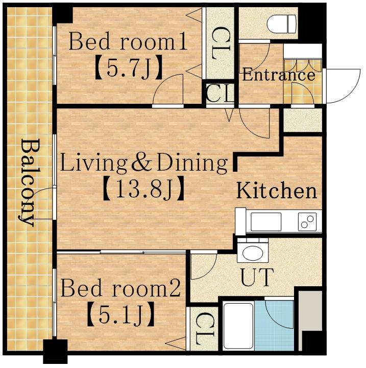 ウエストヒルコートII(2LDK/5階)の間取り写真