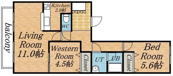ウエストヒルコートII(2LDK/1階)の間取り写真