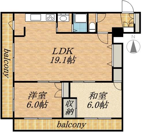 三和マンション(2LDK/4階)の間取り写真