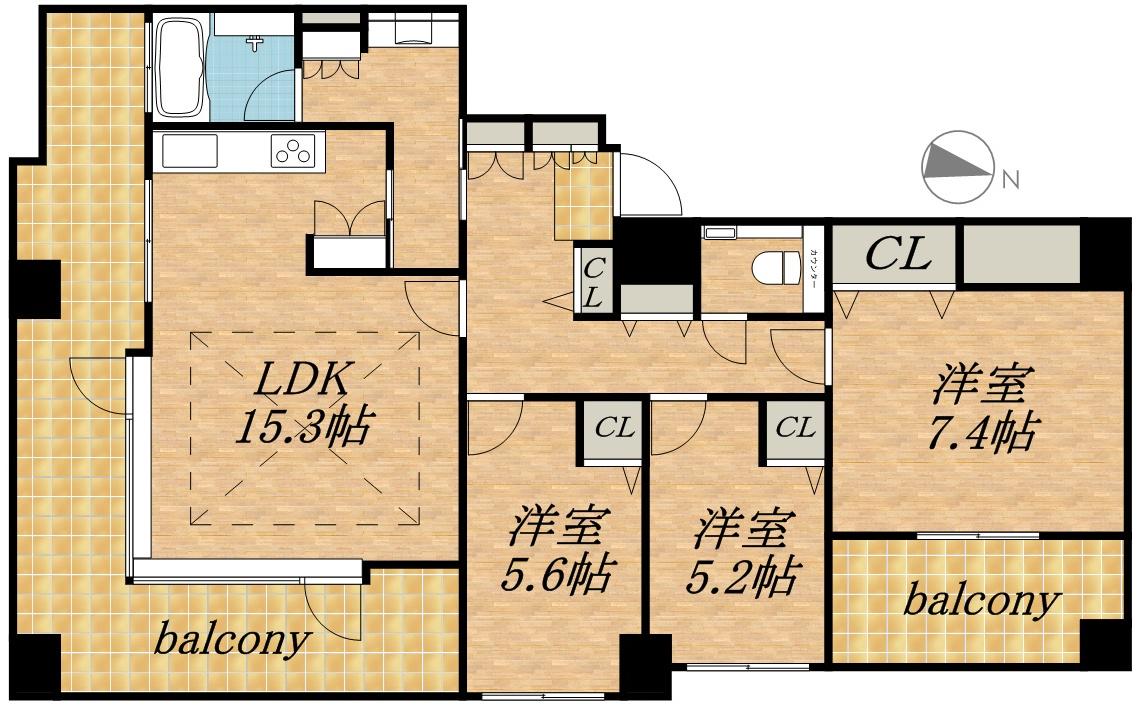 リバービュー山鼻(3LDK/11階)の間取り写真