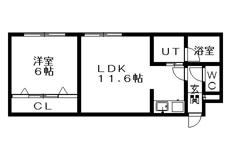 ルミナス八軒(1DK/2階)の間取り写真
