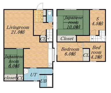 札幌市南北線 真駒内駅 バス乗車時間：30分 東簾舞バス停で下車 徒歩6分 2階建 築43年(3SLDK)の間取り写真