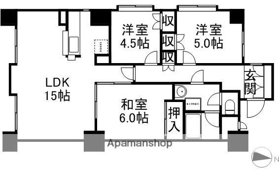 ローヤルハイツ南9条 1号館(3LDK/11階)の間取り写真