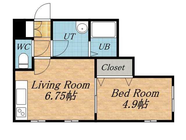 CASA西町グランデA(1DK/2階)の間取り写真
